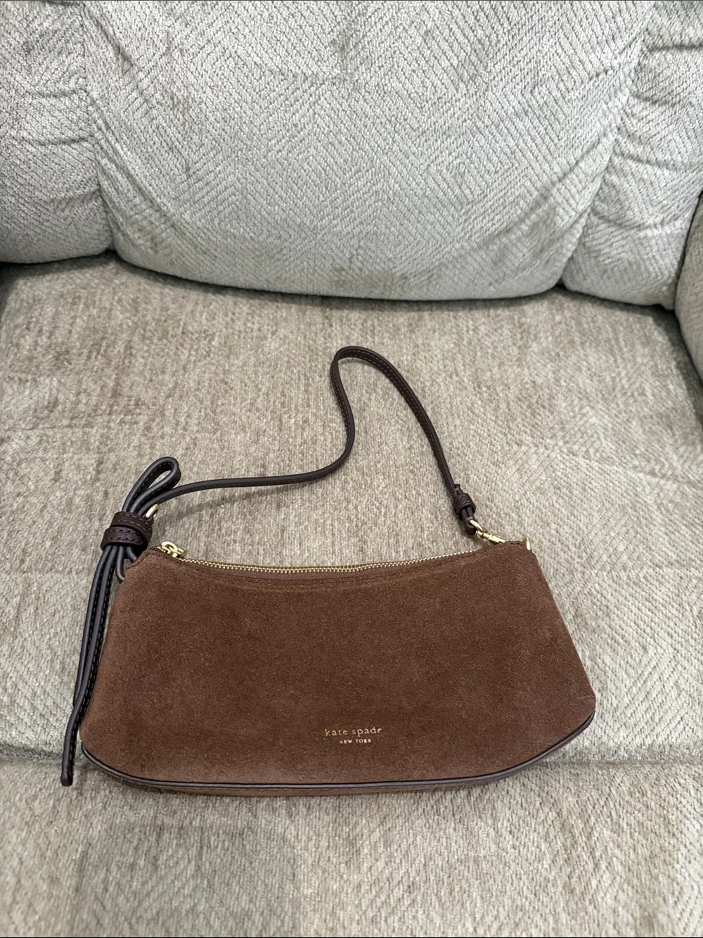 kate spade Brown Suede Mini Shoulder Bag with Slim Strap